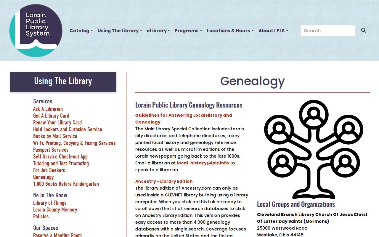 Lorain County historical directory LPLS genealogy collection