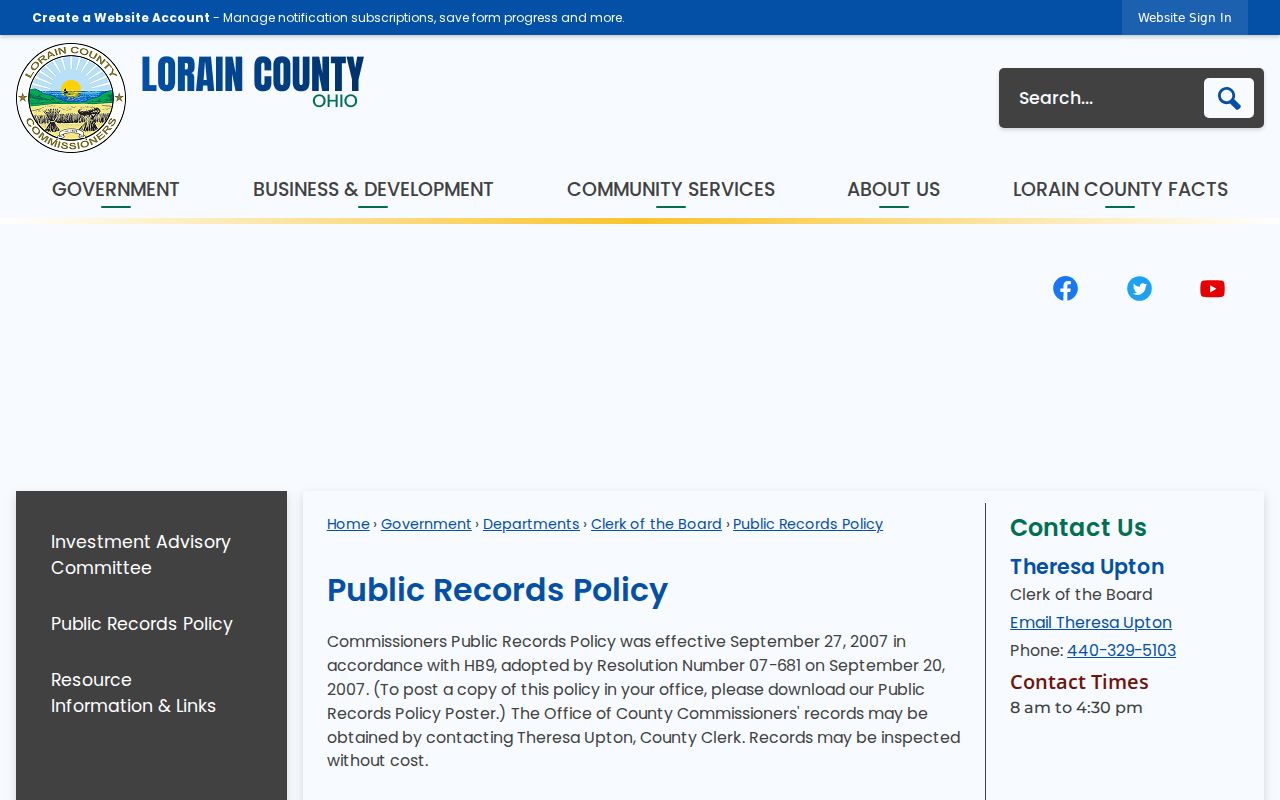Lorain County residents directory public records policy page