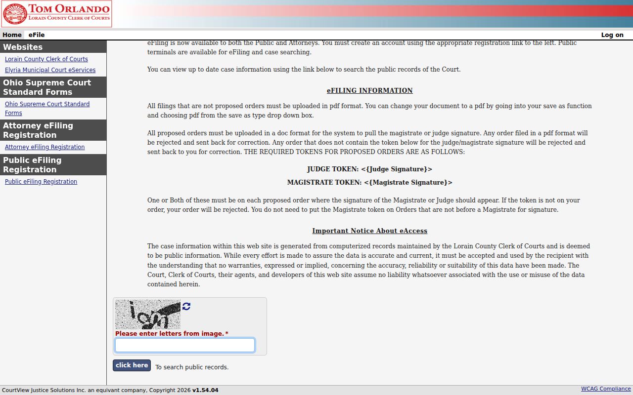 Lorain County residents directory Common Pleas eServices search entry