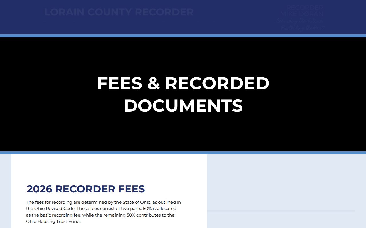 Lorain County previous residents Recorder documents and copy-fee page