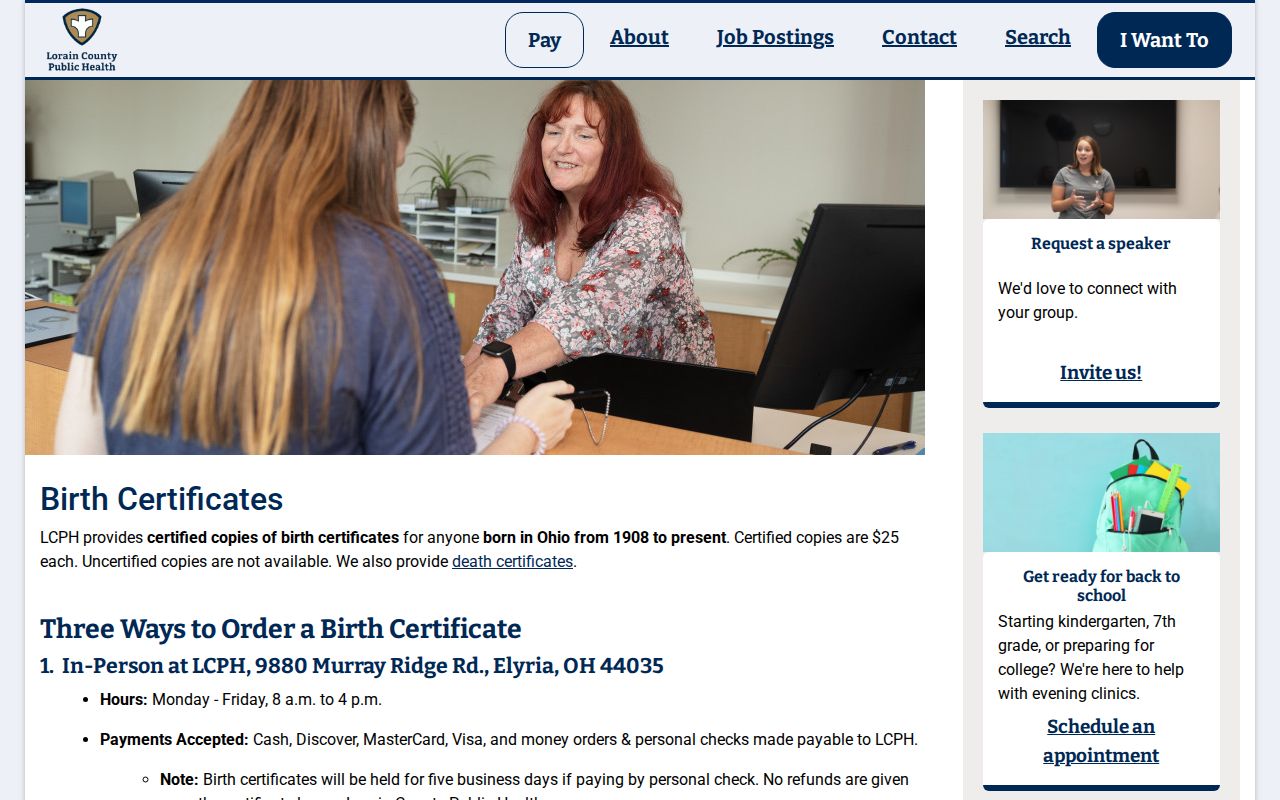 Lorain County resident lookup birth certificate ordering information